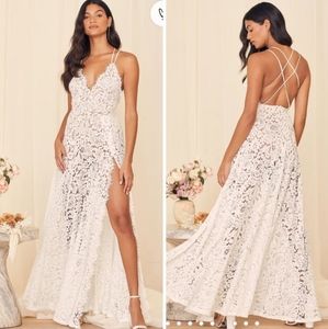 Never worn Love of Details White Lace Backless Maxi Dress